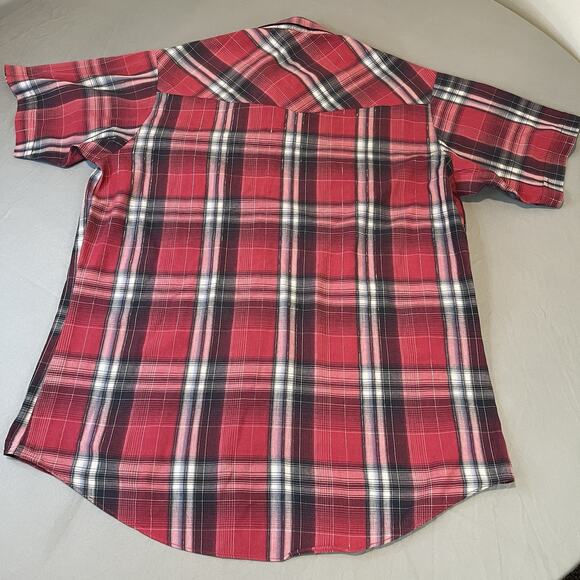 Ely Cattleman Mens Large Red Plaid Pearl Snap Holiday Western Short Sleeve Shirt - Picture 3 of 8